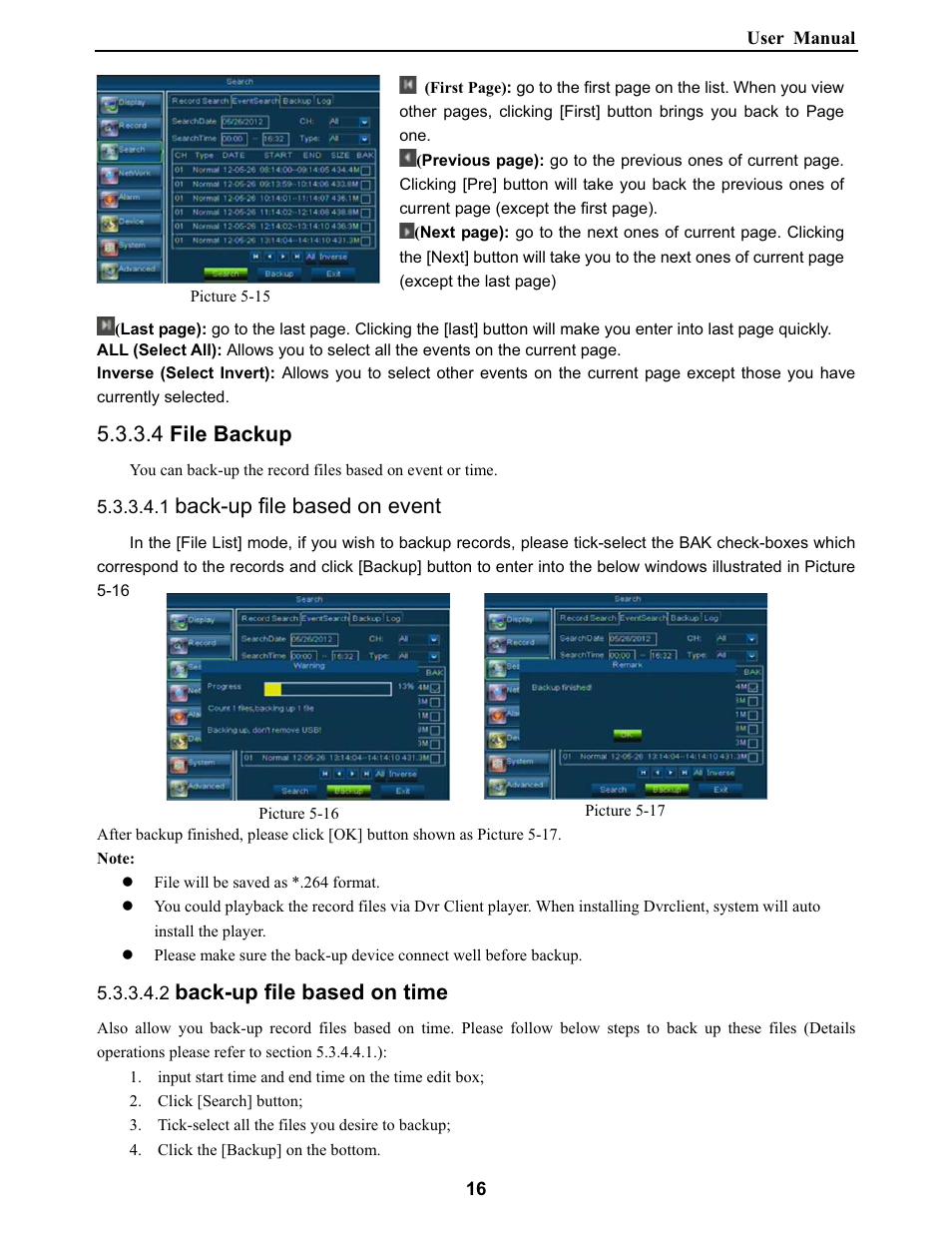 4 file backup, Back-up file based on event, Back-up file based on time | Bolide SVR9000DMOB_W User Manual | Page 20 / 37