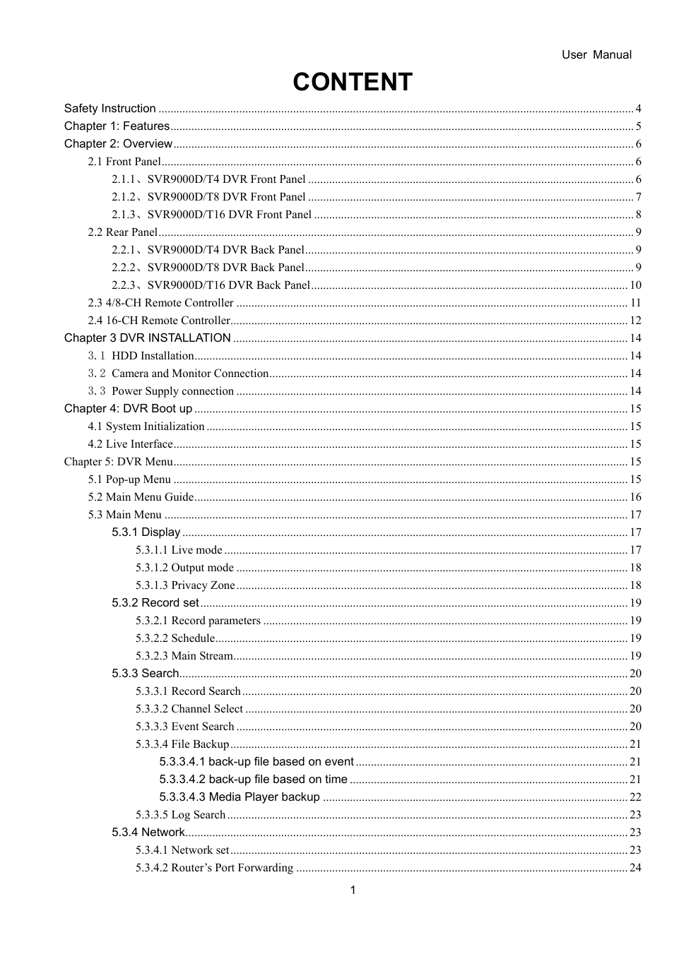Content | Bolide SVR9000D User Manual | Page 2 / 58