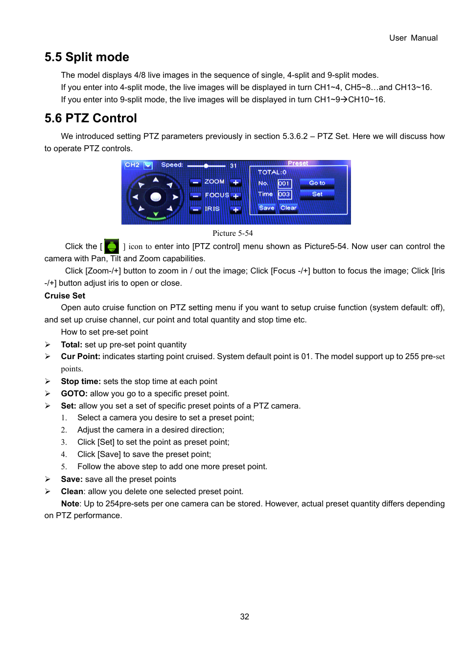 5 split mode, 6 ptz control | Bolide SVR9000D User Manual | Page 33 / 58