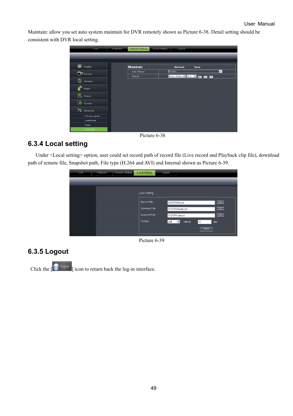 4 local setting, 5 logout | Bolide SVR9000D User Manual | Page 50 / 58