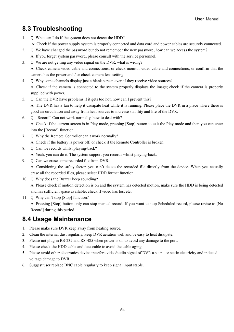 3 troubleshooting, 4 usage maintenance | Bolide SVR9000D User Manual | Page 55 / 58