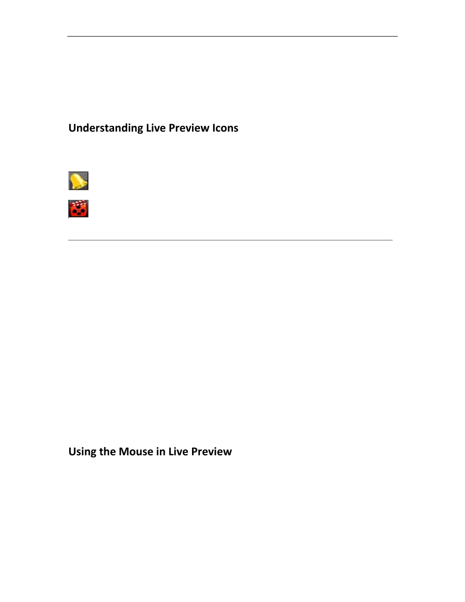 Watching a live preview, Understanding live preview icons, Operating the live preview | Using the mouse in live preview | Bolide SVR8000s User Manual | Page 24 / 97