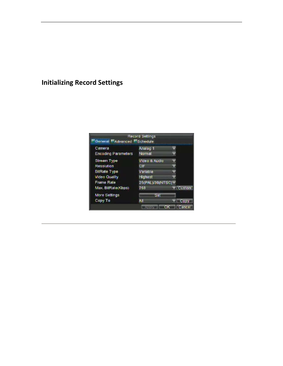 Configuring settings for recording, Initializing record settings | Bolide SVR8000s User Manual | Page 29 / 97