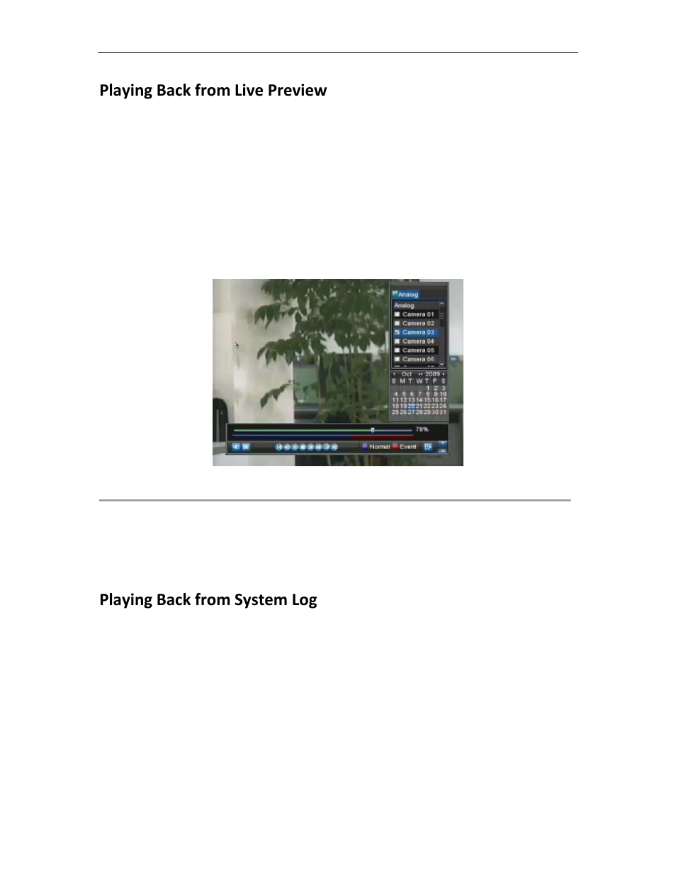 Playing back from live preview, Playing back from system log | Bolide SVR8000s User Manual | Page 40 / 97