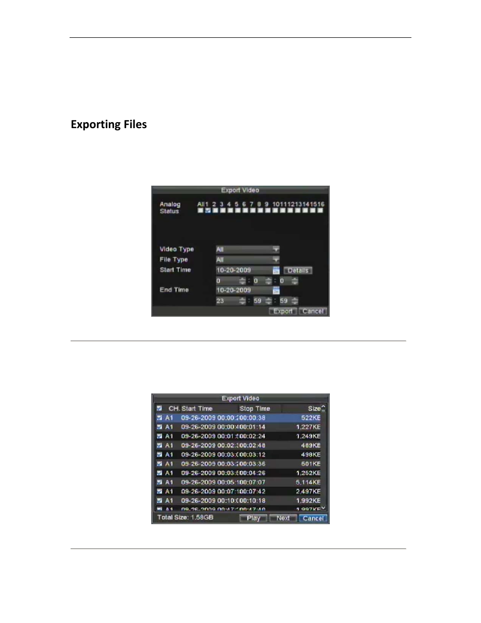 Backing up recorded files, Exporting files | Bolide SVR8000s User Manual | Page 44 / 97