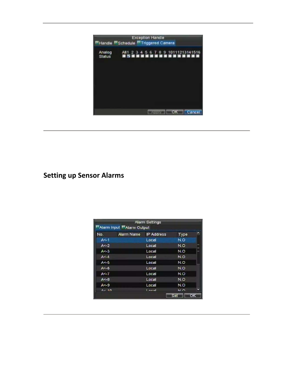 Setting up sensor alarms | Bolide SVR8000s User Manual | Page 51 / 97