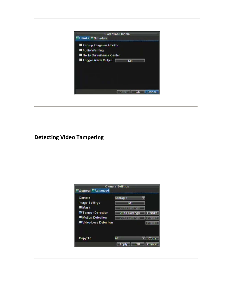 Detecting video tampering | Bolide SVR8000s User Manual | Page 55 / 97