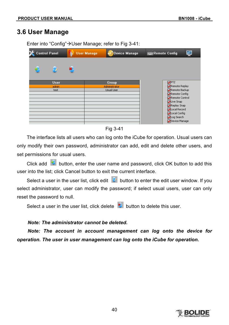 6 user manage | Bolide BN1008 - iCube User Manual | Page 44 / 66