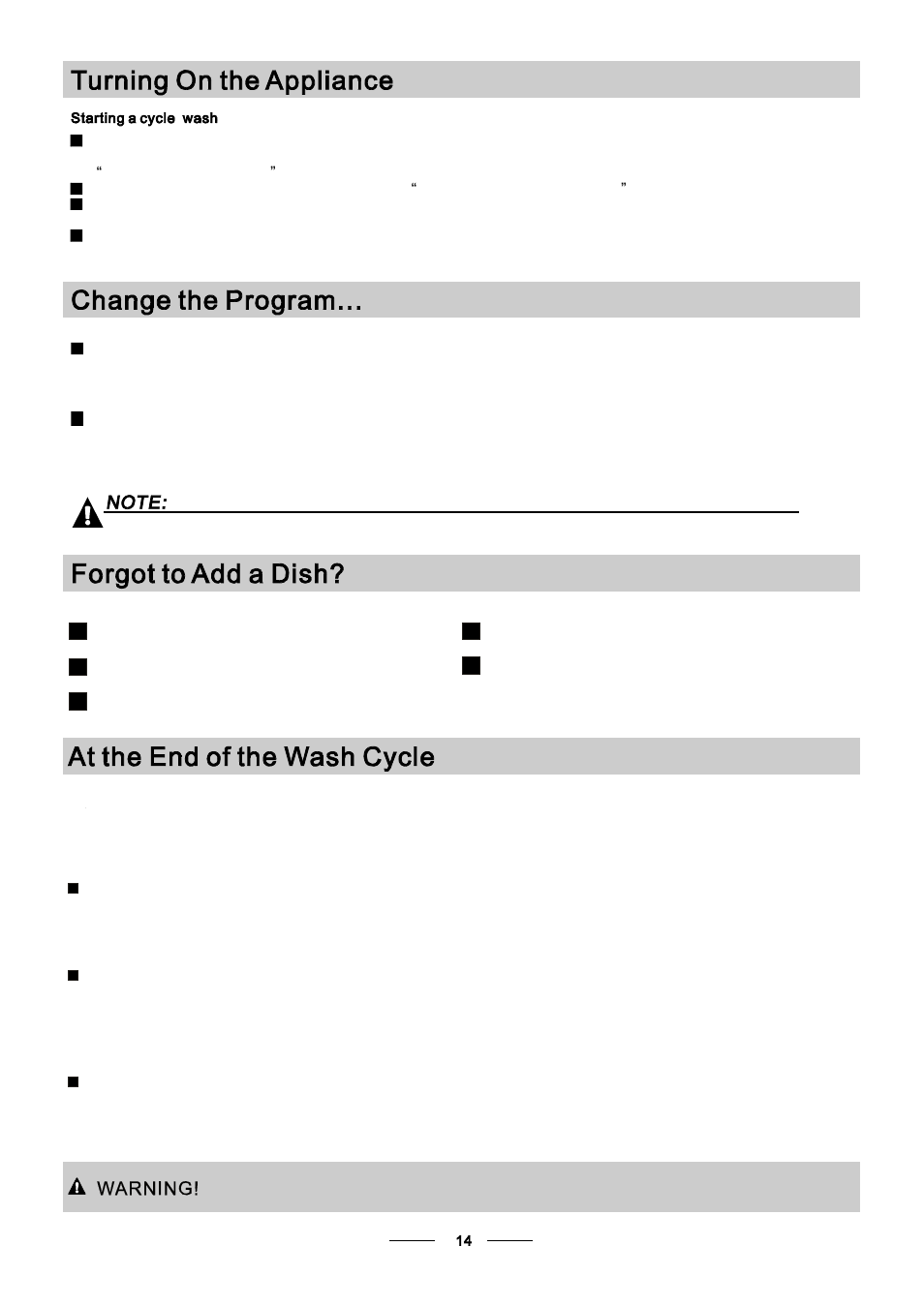 Switch off the dishwasher, Open the door carefully, Unloading the dishwasher | Bompani BOLT945/E User Manual | Page 17 / 30