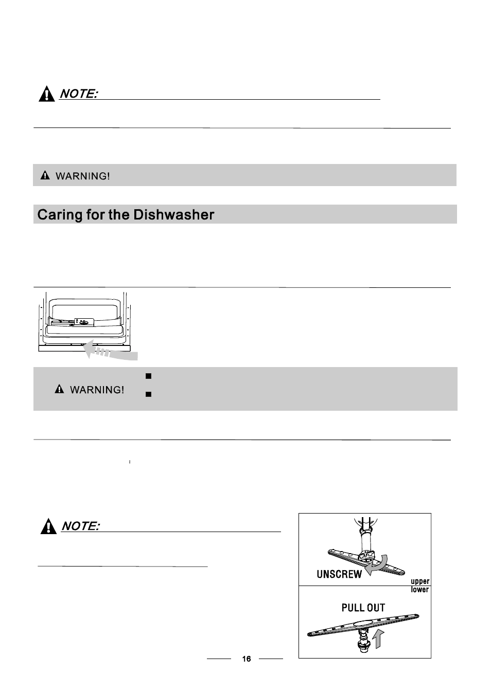 Protect against freezing, Remarks: cleaning the filter cleaning the door, Cleaning the spray arms | Bompani BOLT945/E User Manual | Page 19 / 30