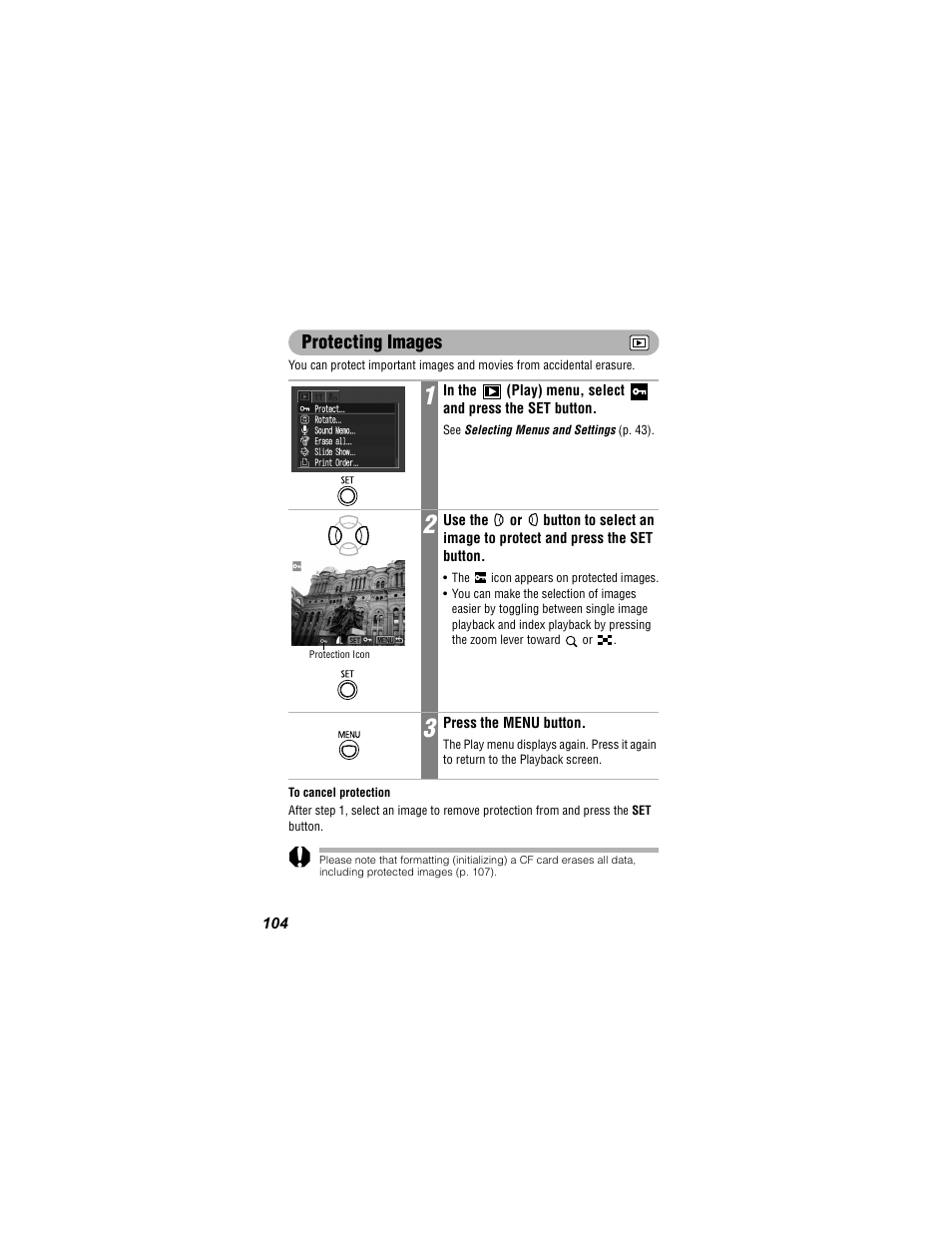 Protecting images | Canon 430 User Manual | Page 106 / 164