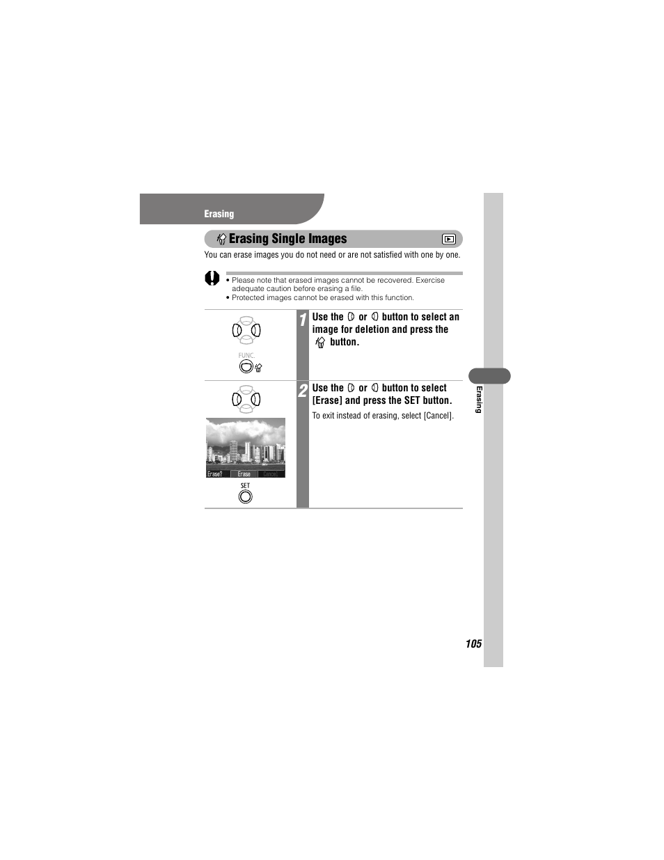 Erasing single images | Canon 430 User Manual | Page 107 / 164