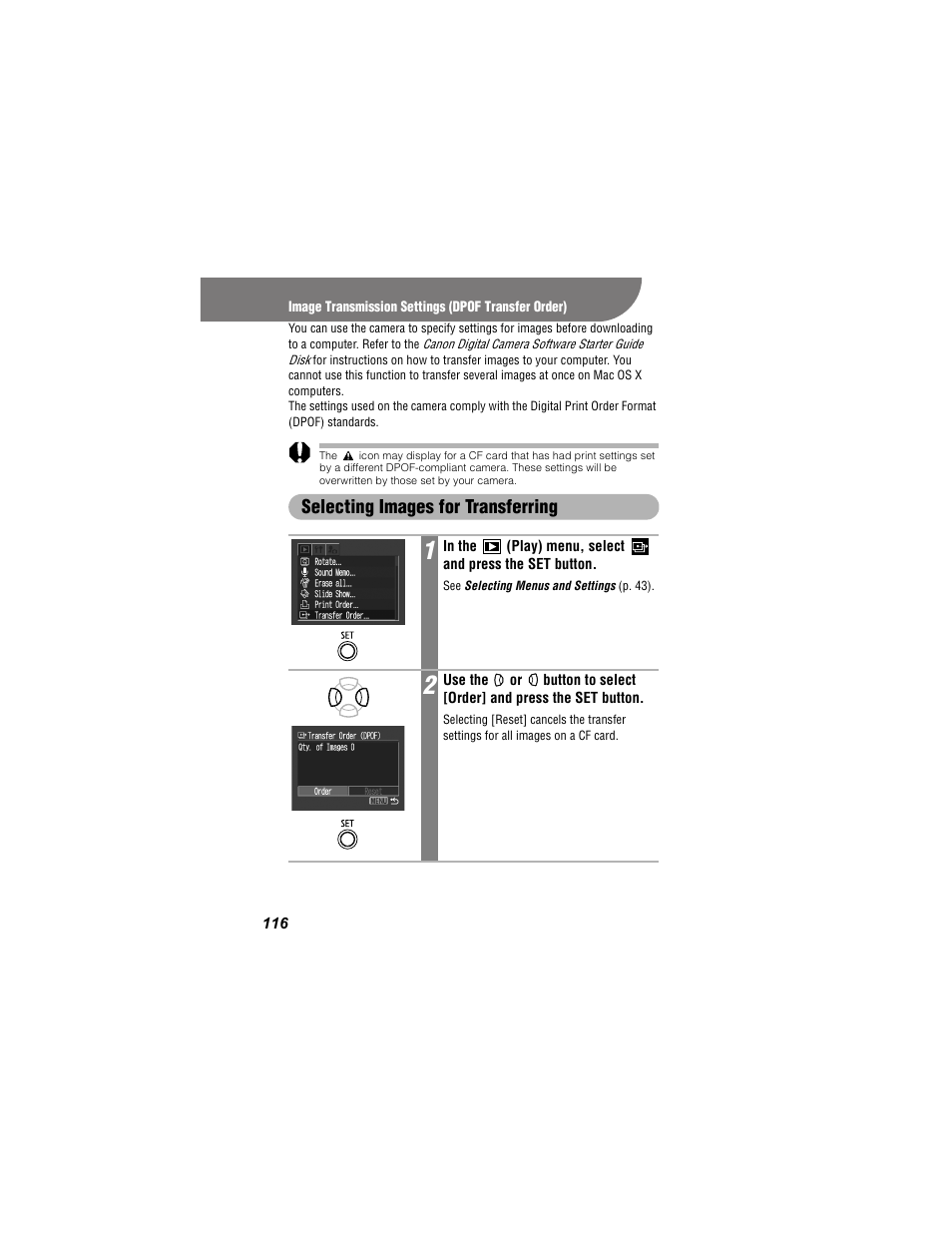 Selecting images for transferring | Canon 430 User Manual | Page 118 / 164