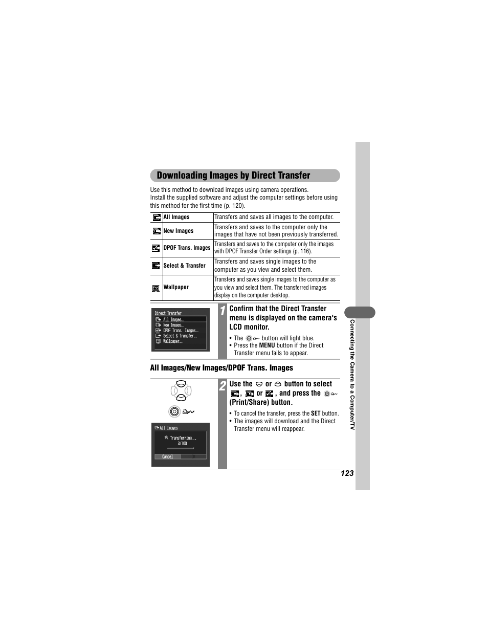 Downloading images by direct transfer | Canon 430 User Manual | Page 125 / 164
