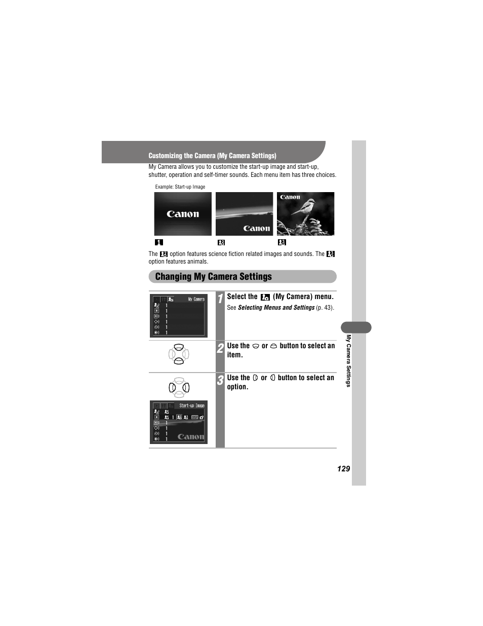 Changing my camera settings | Canon 430 User Manual | Page 131 / 164