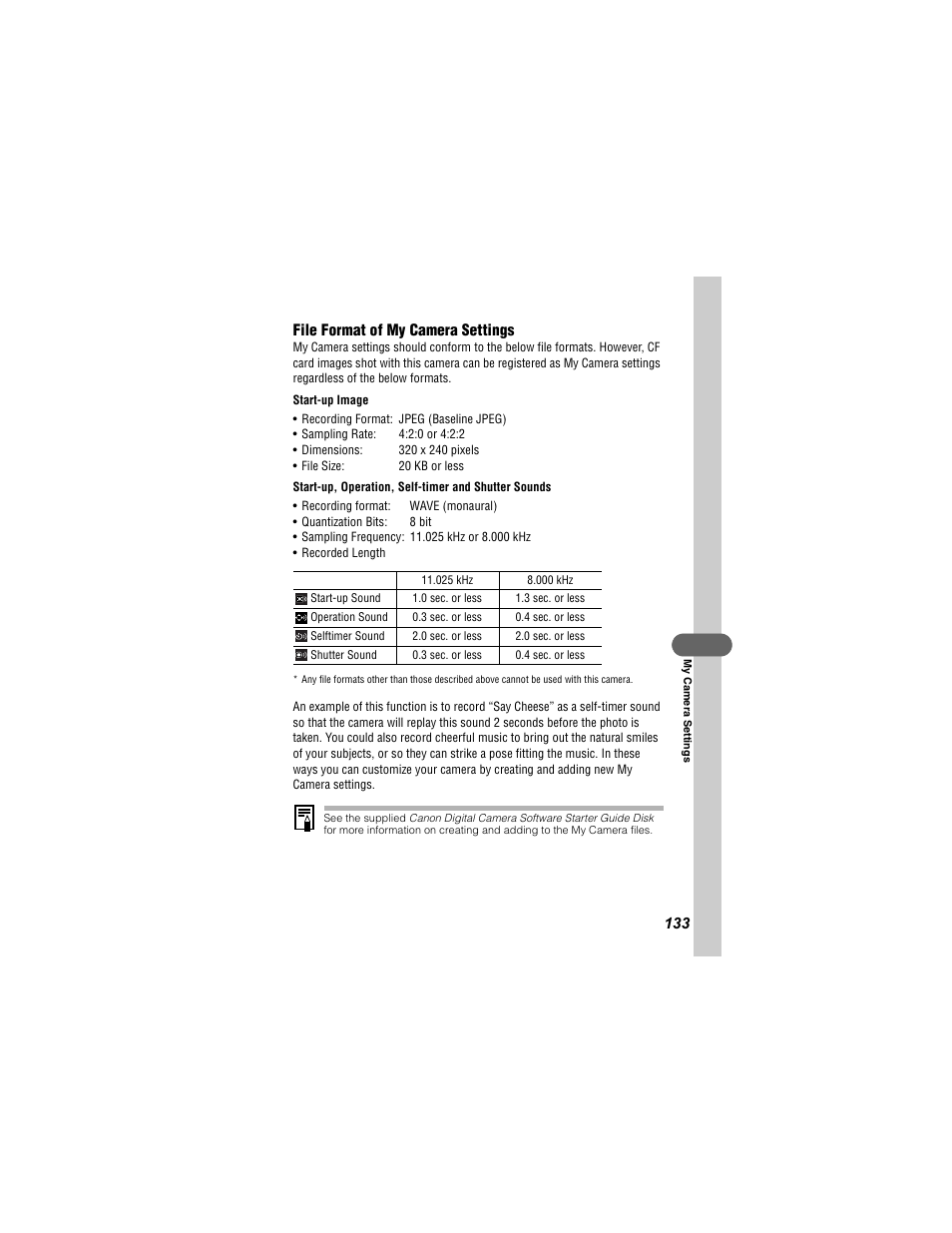 File format of my camera settings | Canon 430 User Manual | Page 135 / 164