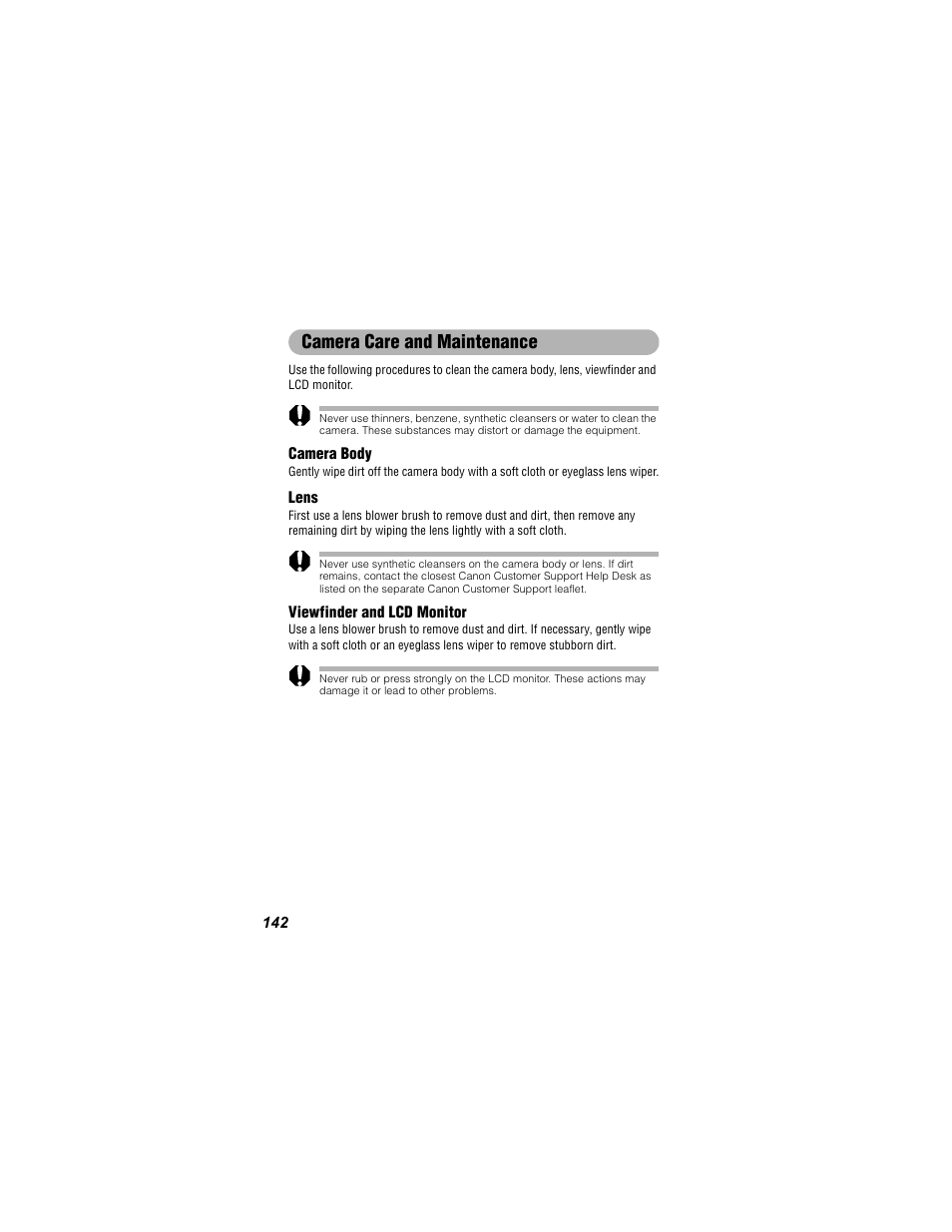 Camera care and maintenance | Canon 430 User Manual | Page 144 / 164