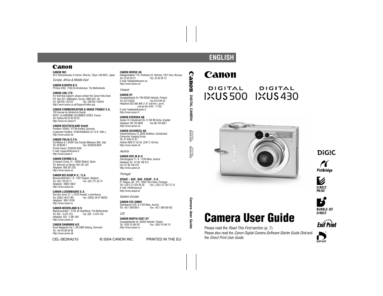 Camera user guide, English | Canon 430 User Manual | Page 164 / 164