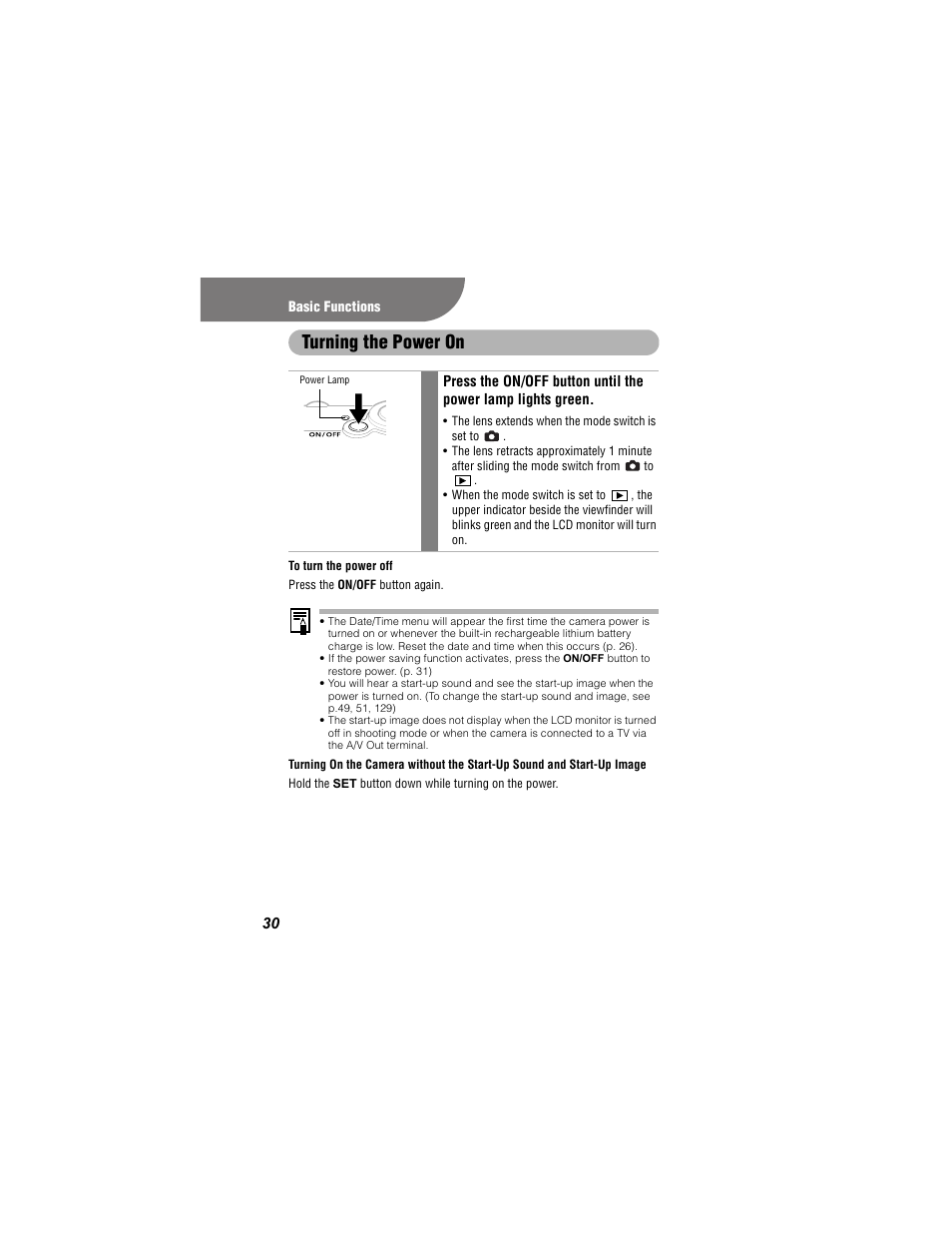 Turning the power on | Canon 430 User Manual | Page 32 / 164