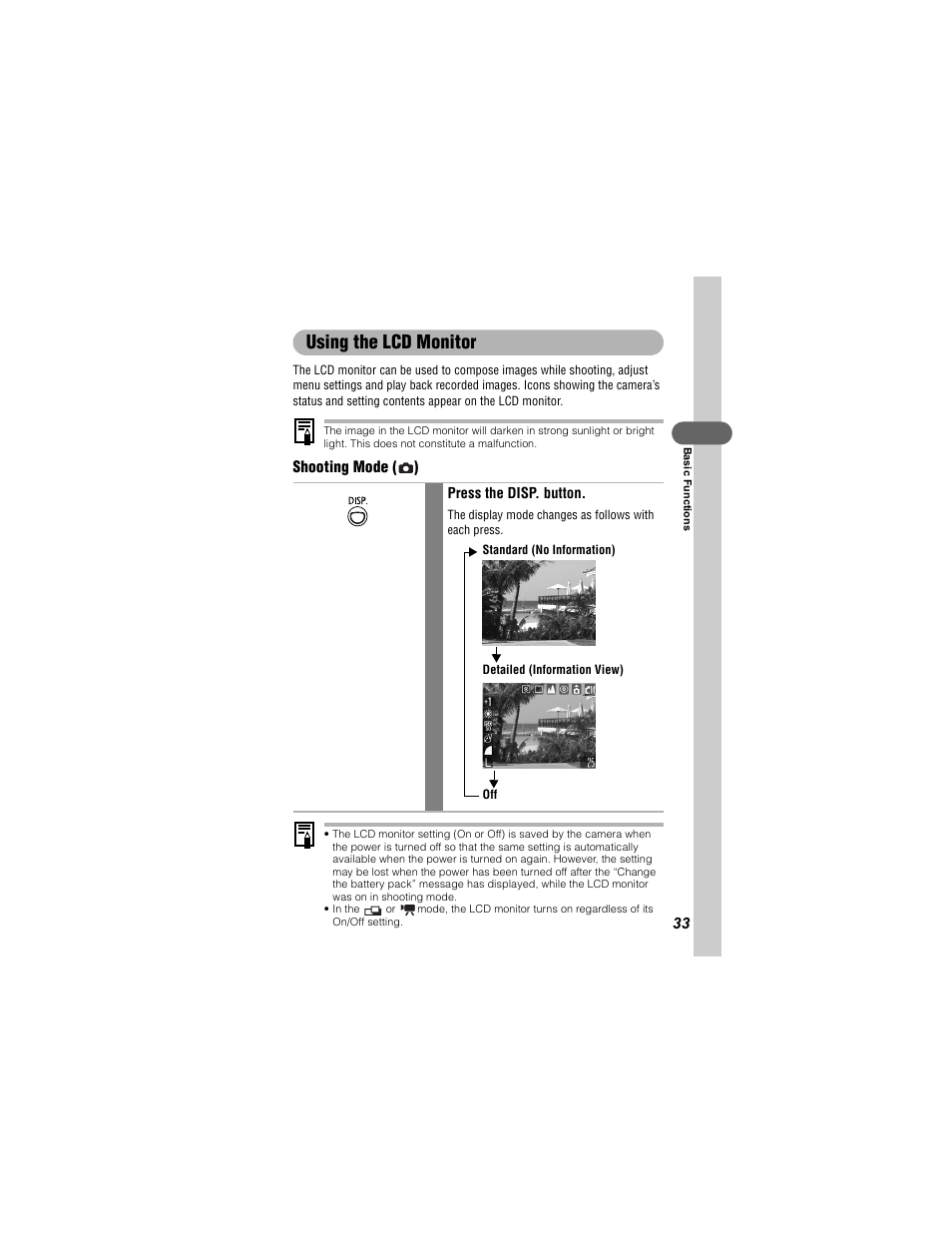Using the lcd monitor | Canon 430 User Manual | Page 35 / 164