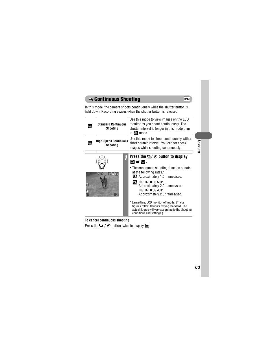 Continuous shooting | Canon 430 User Manual | Page 65 / 164