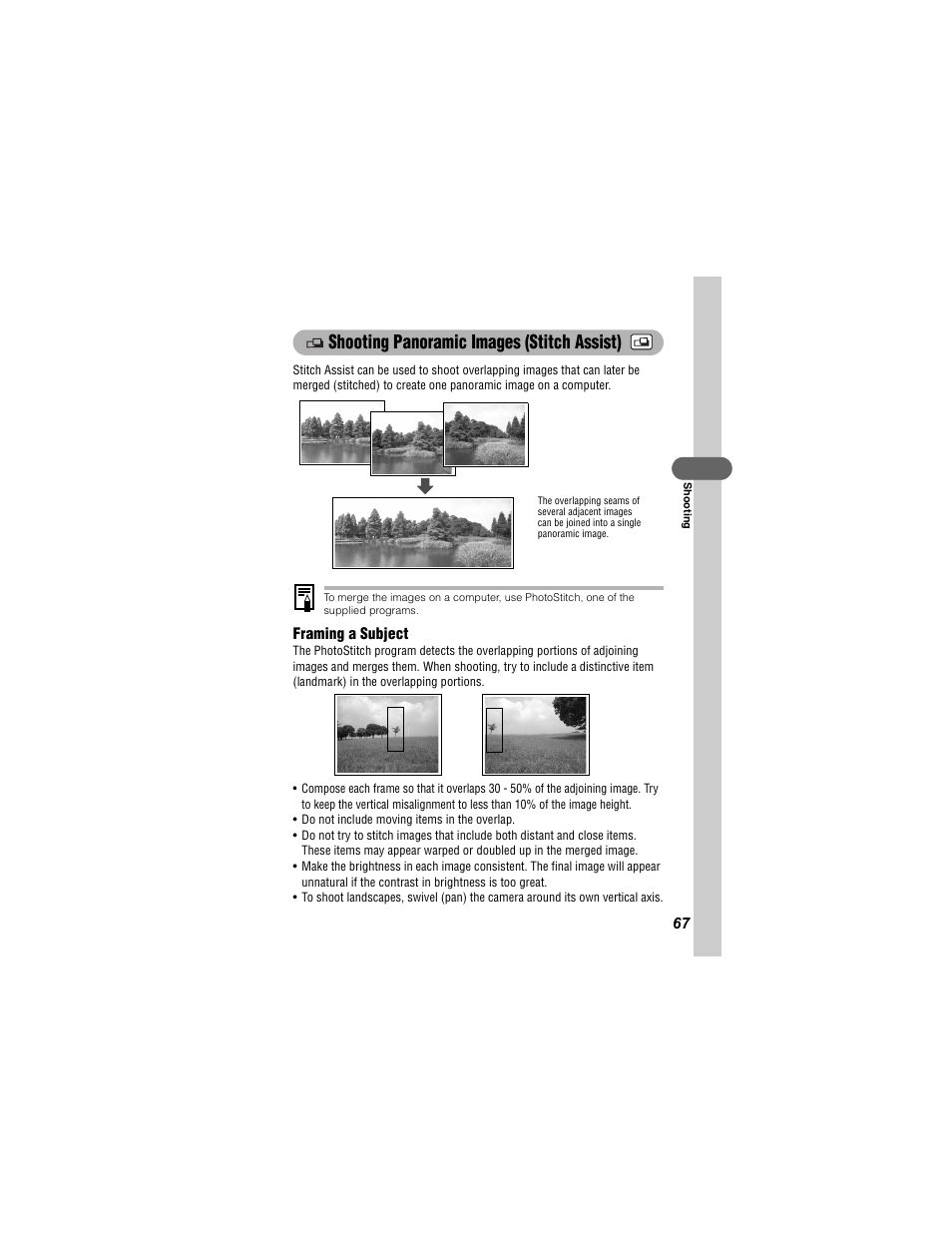 Shooting panoramic images (stitch assist) | Canon 430 User Manual | Page 69 / 164