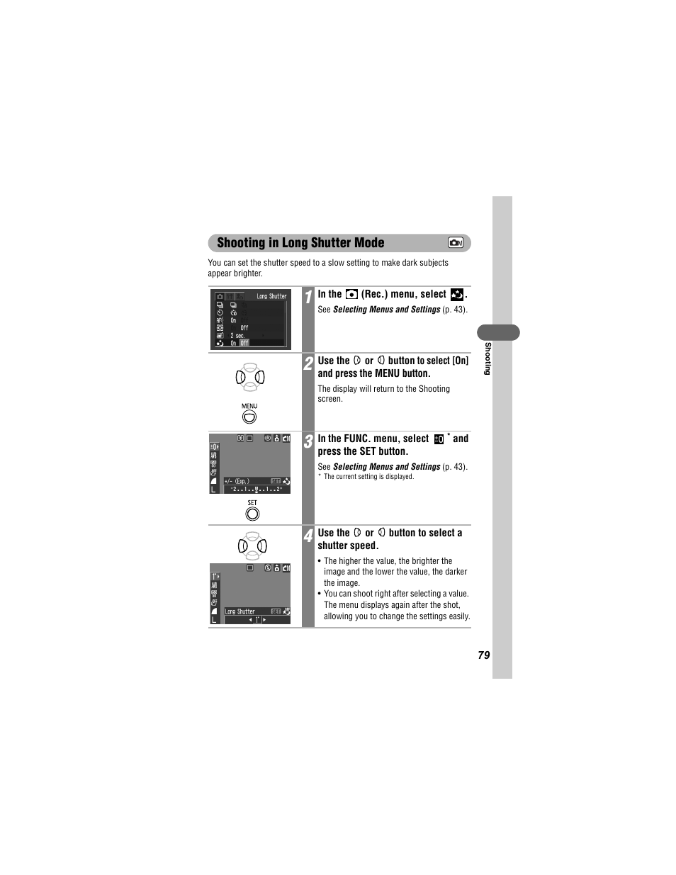 Shooting in long shutter mode | Canon 430 User Manual | Page 81 / 164