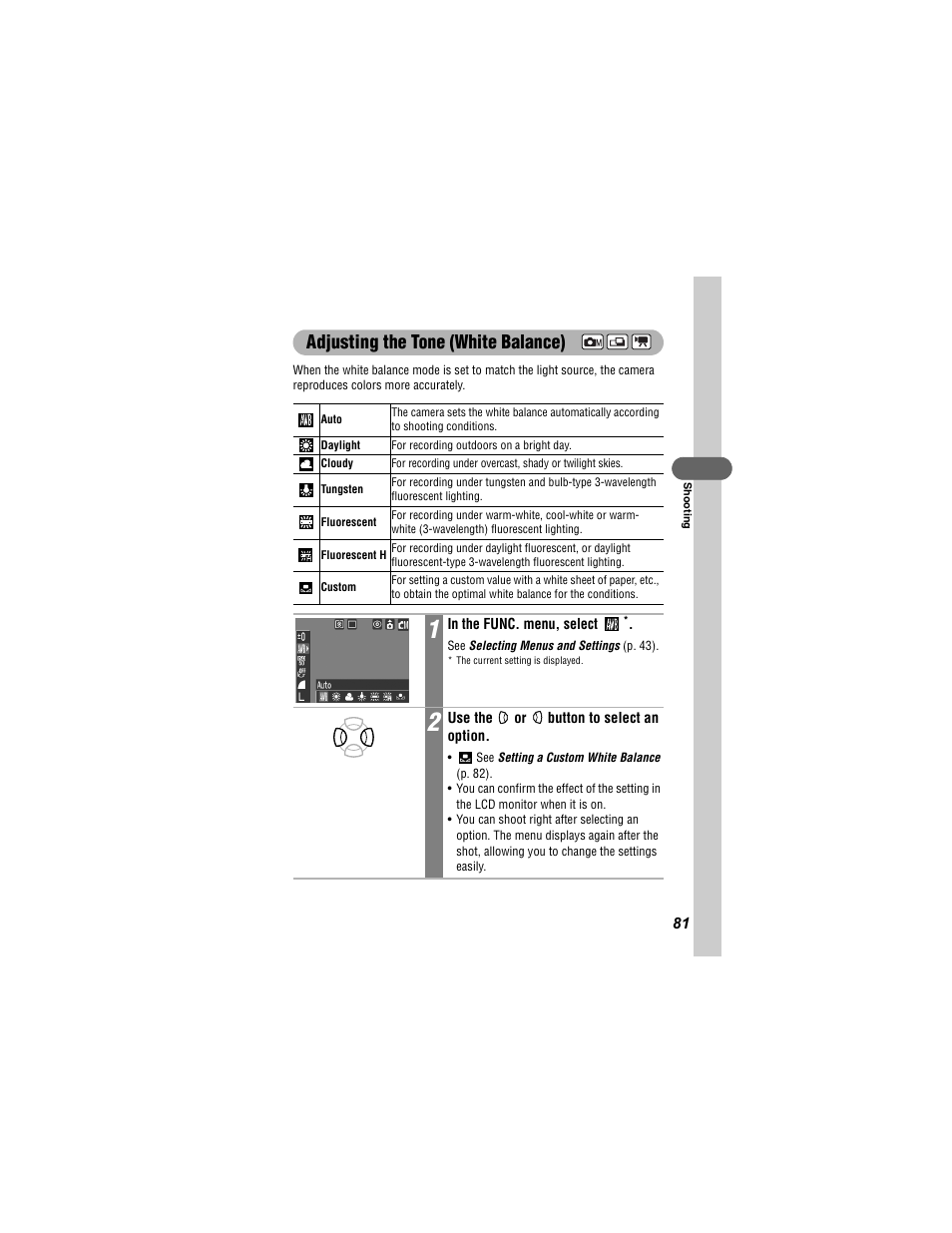 Adjusting the tone (white balance) | Canon 430 User Manual | Page 83 / 164