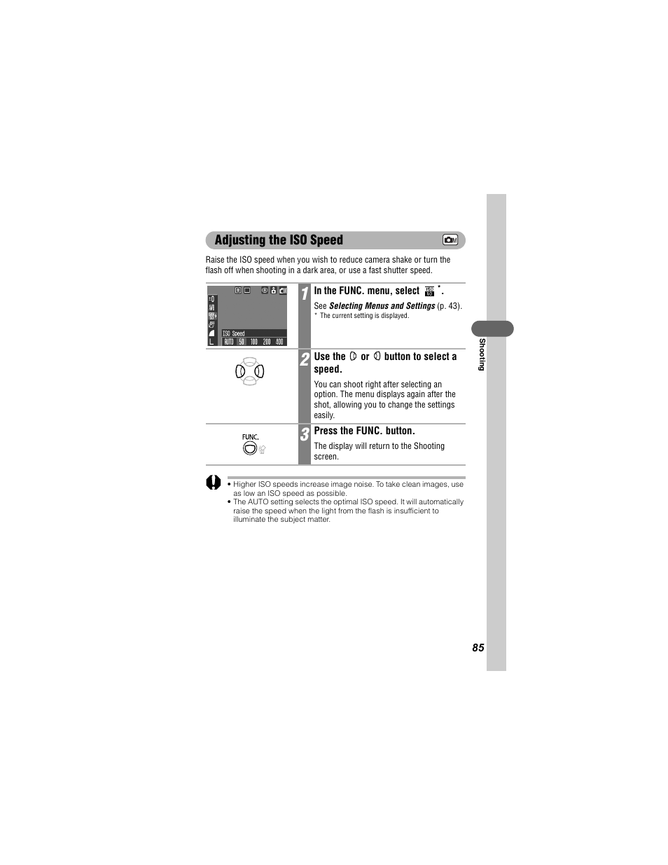 Adjusting the iso speed | Canon 430 User Manual | Page 87 / 164
