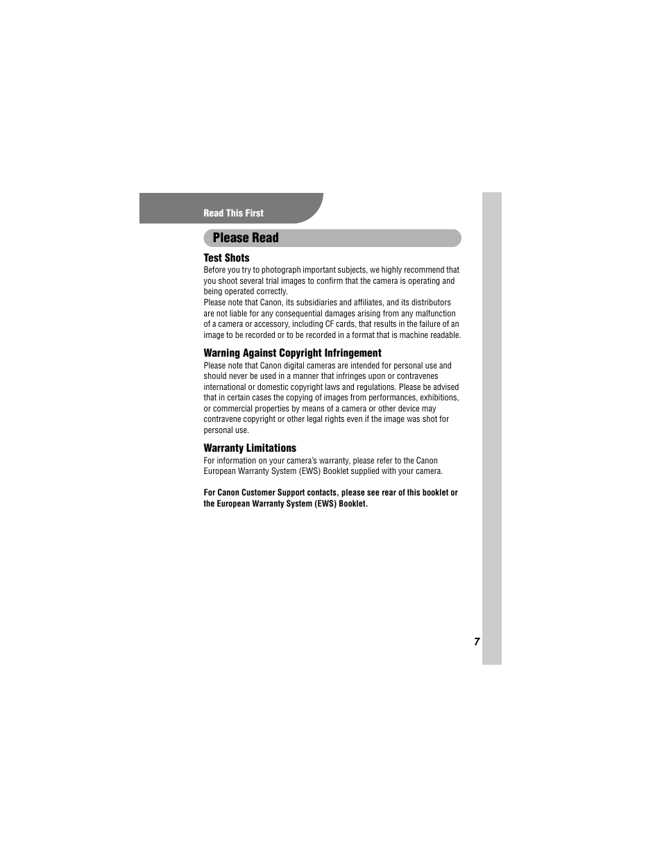 Please read | Canon 430 User Manual | Page 9 / 164