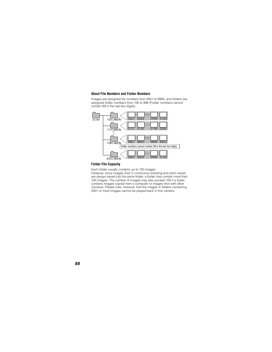 Each folder usually contains up to 100 images | Canon 430 User Manual | Page 90 / 164