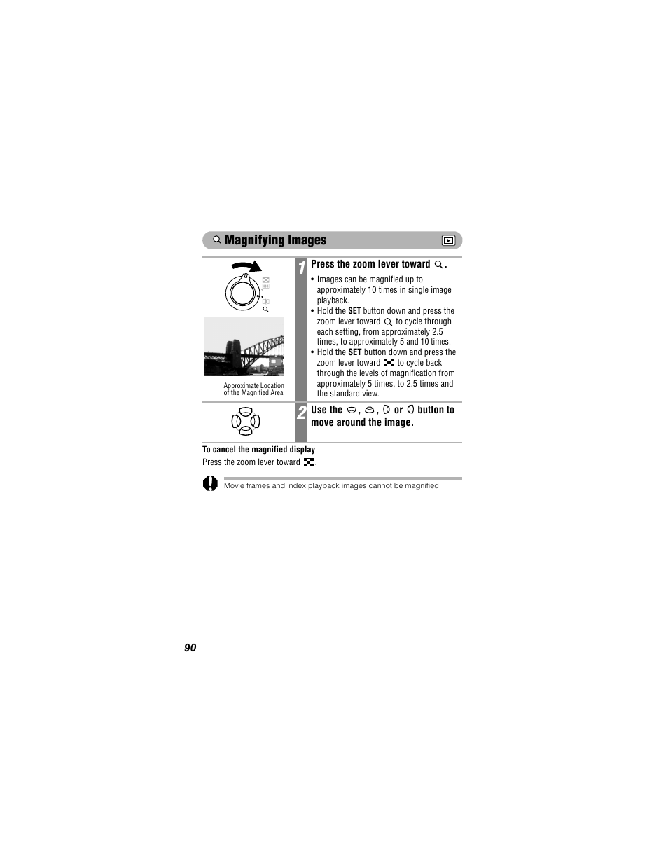 Magnifying images | Canon 430 User Manual | Page 92 / 164