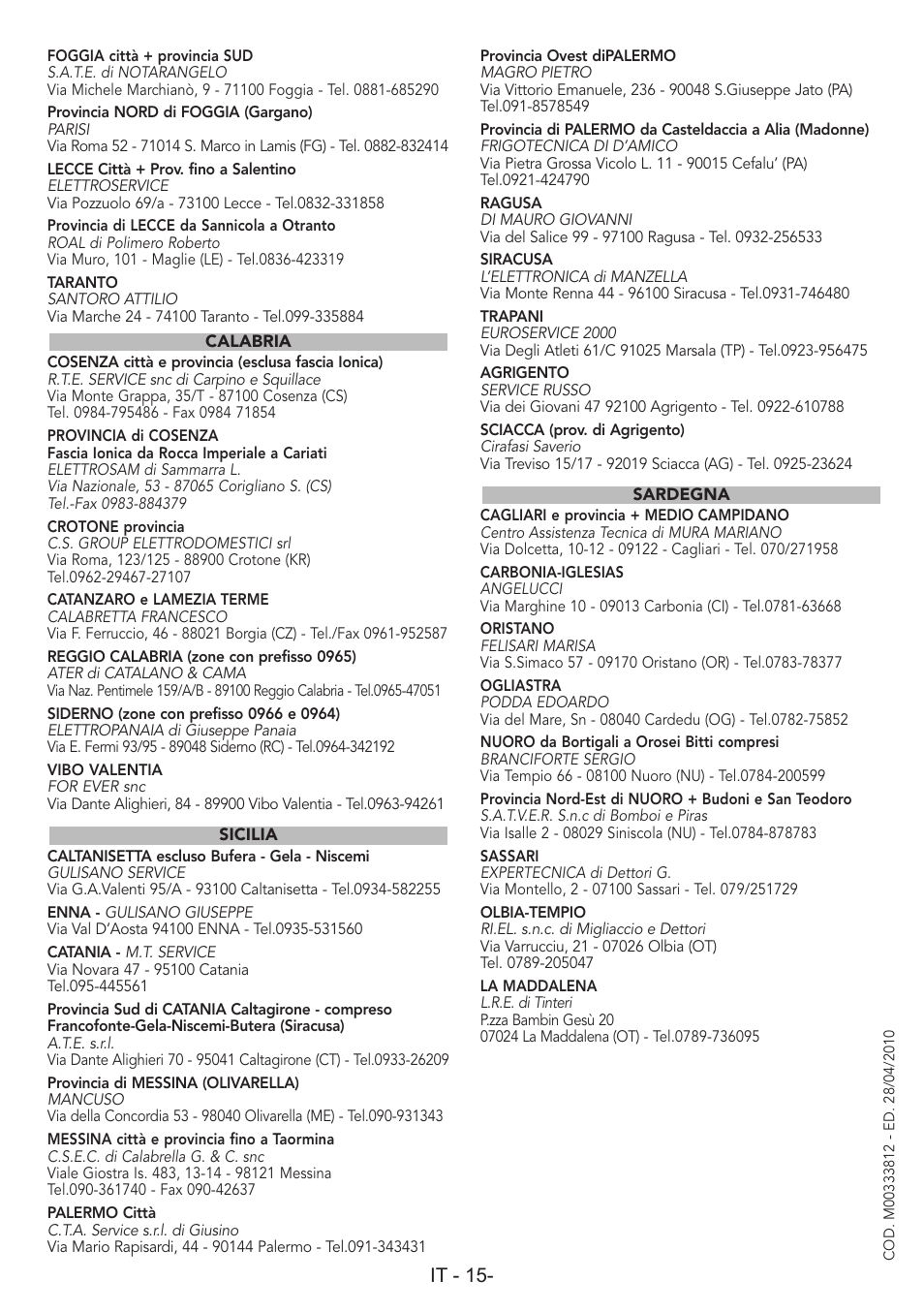 It - 15 | Bompani BO06214/E User Manual | Page 17 / 48