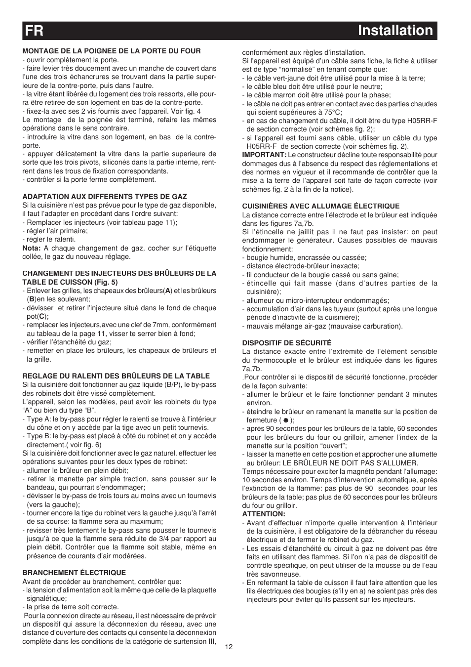 Fr installation | Bompani BO683SC/N User Manual | Page 12 / 28