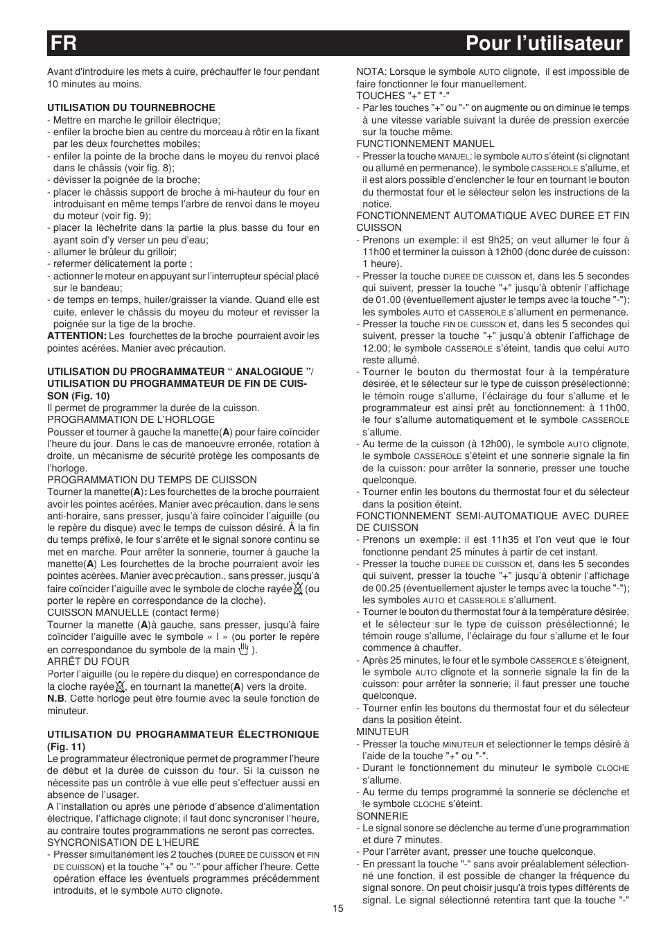 Pour l’utilisateur fr | Bompani BO683SC/N User Manual | Page 15 / 28