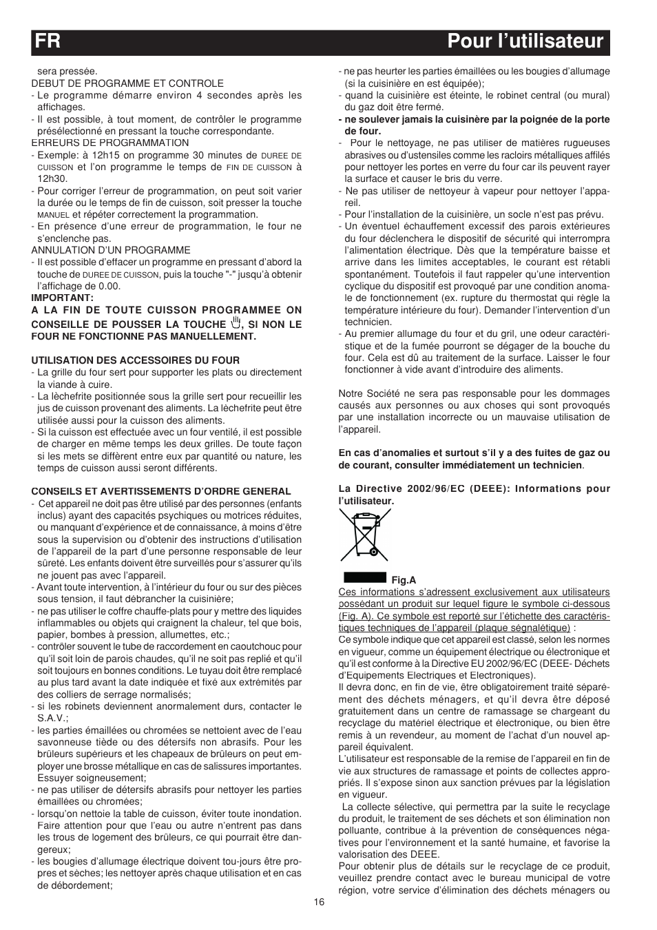 Pour l’utilisateur fr | Bompani BO683SC/N User Manual | Page 16 / 28