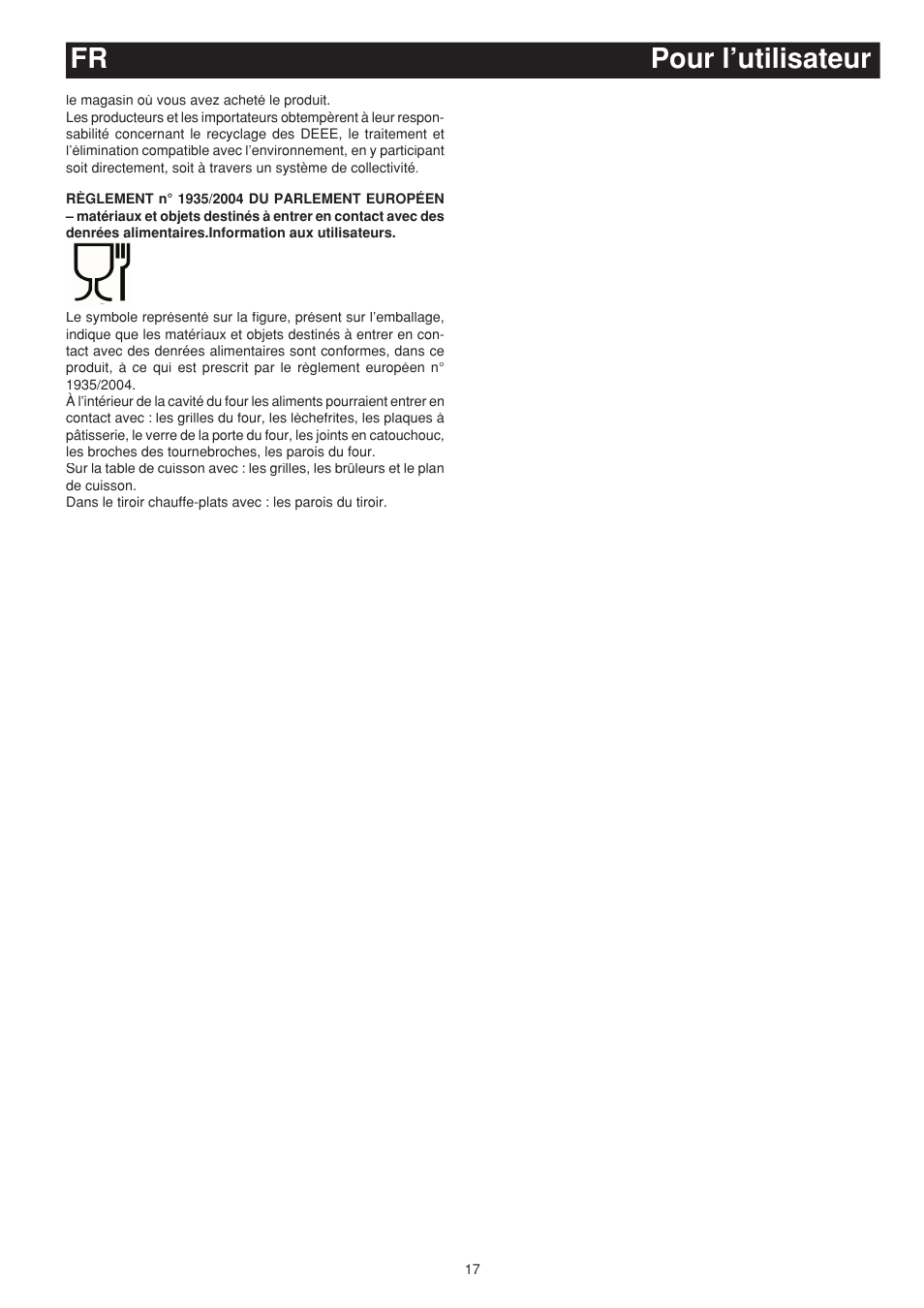 Pour l’utilisateur fr | Bompani BO683SC/N User Manual | Page 17 / 28