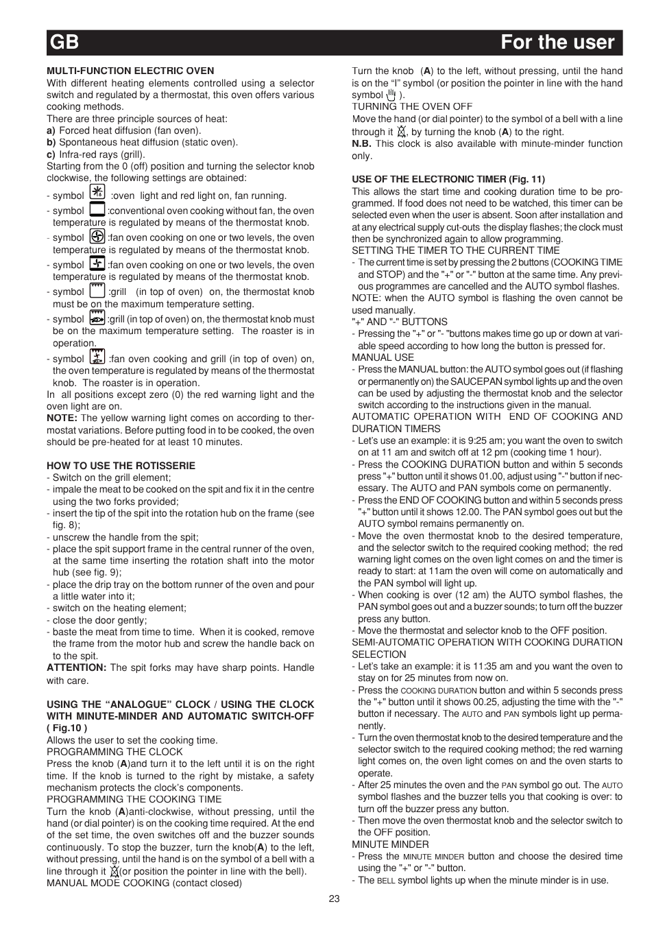 For the user gb | Bompani BO683SC/N User Manual | Page 23 / 28