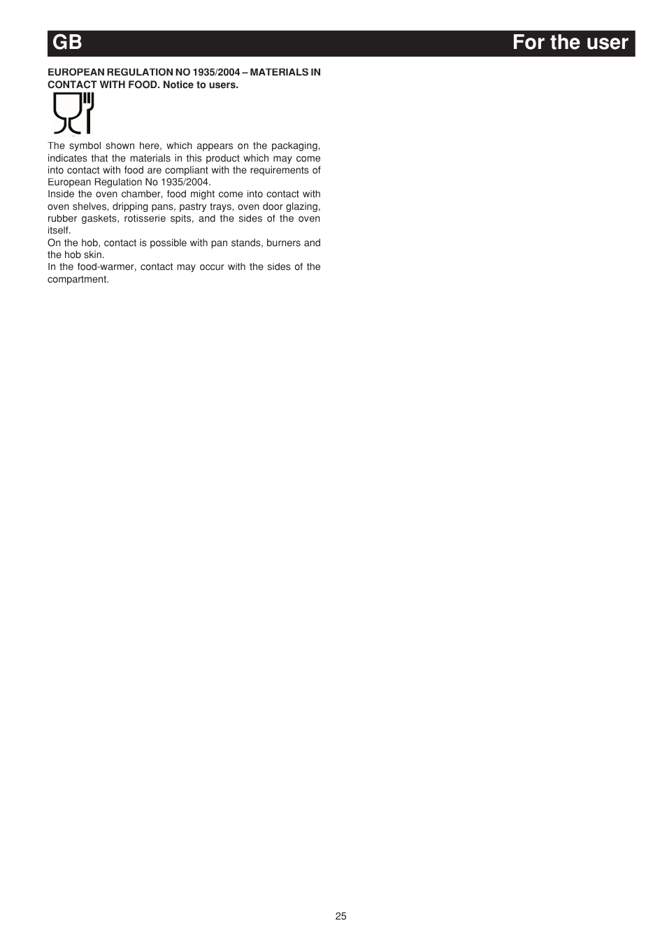 For the user gb | Bompani BO683SC/N User Manual | Page 25 / 28