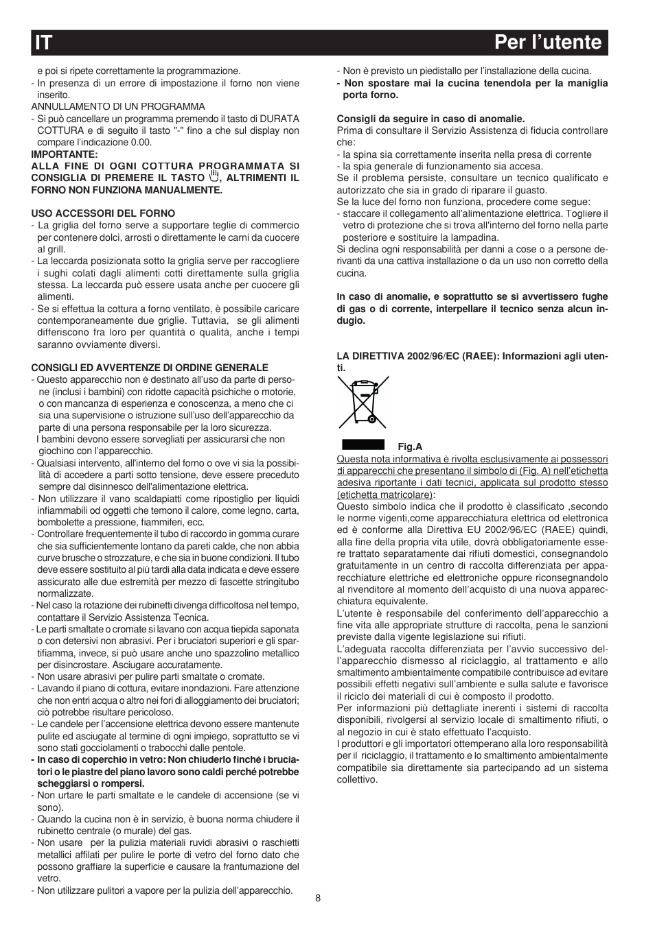 Per l’utente it | Bompani BO683SC/N User Manual | Page 8 / 28