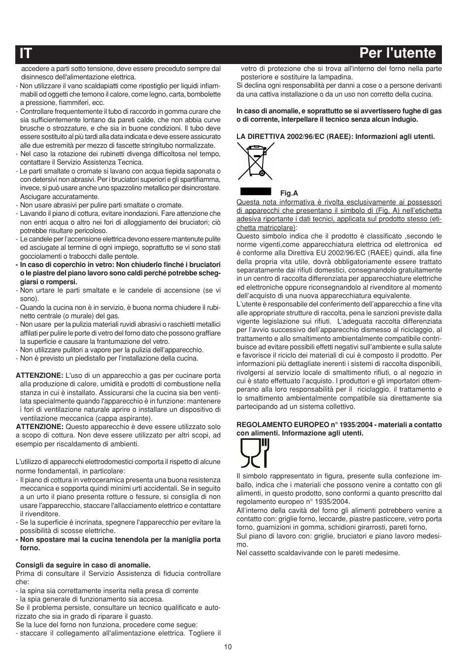 Per l'utente it | Bompani BO683YD/N User Manual | Page 10 / 60