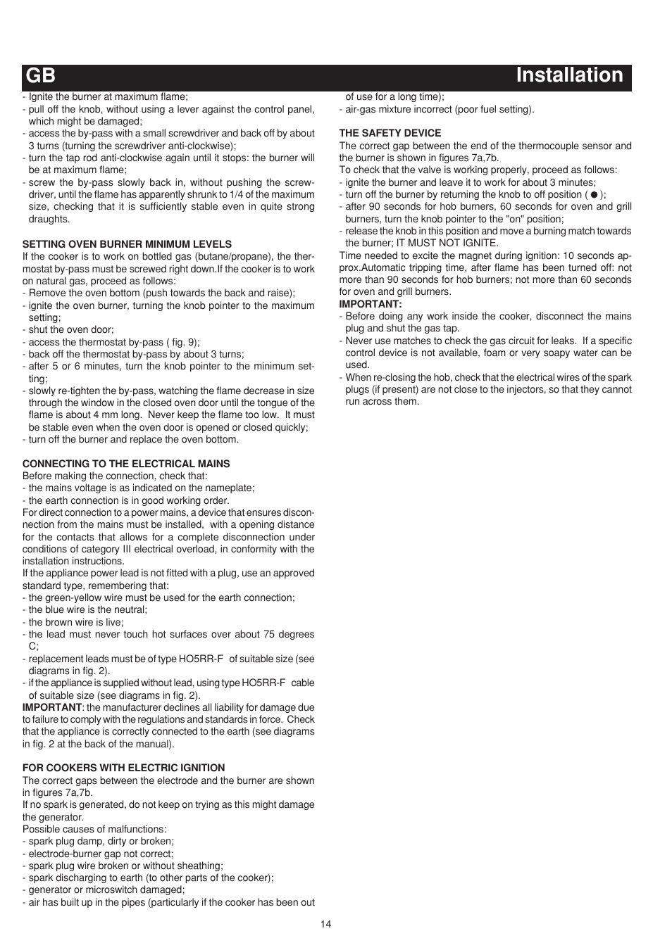 Installation gb | Bompani BO683YD/N User Manual | Page 14 / 60