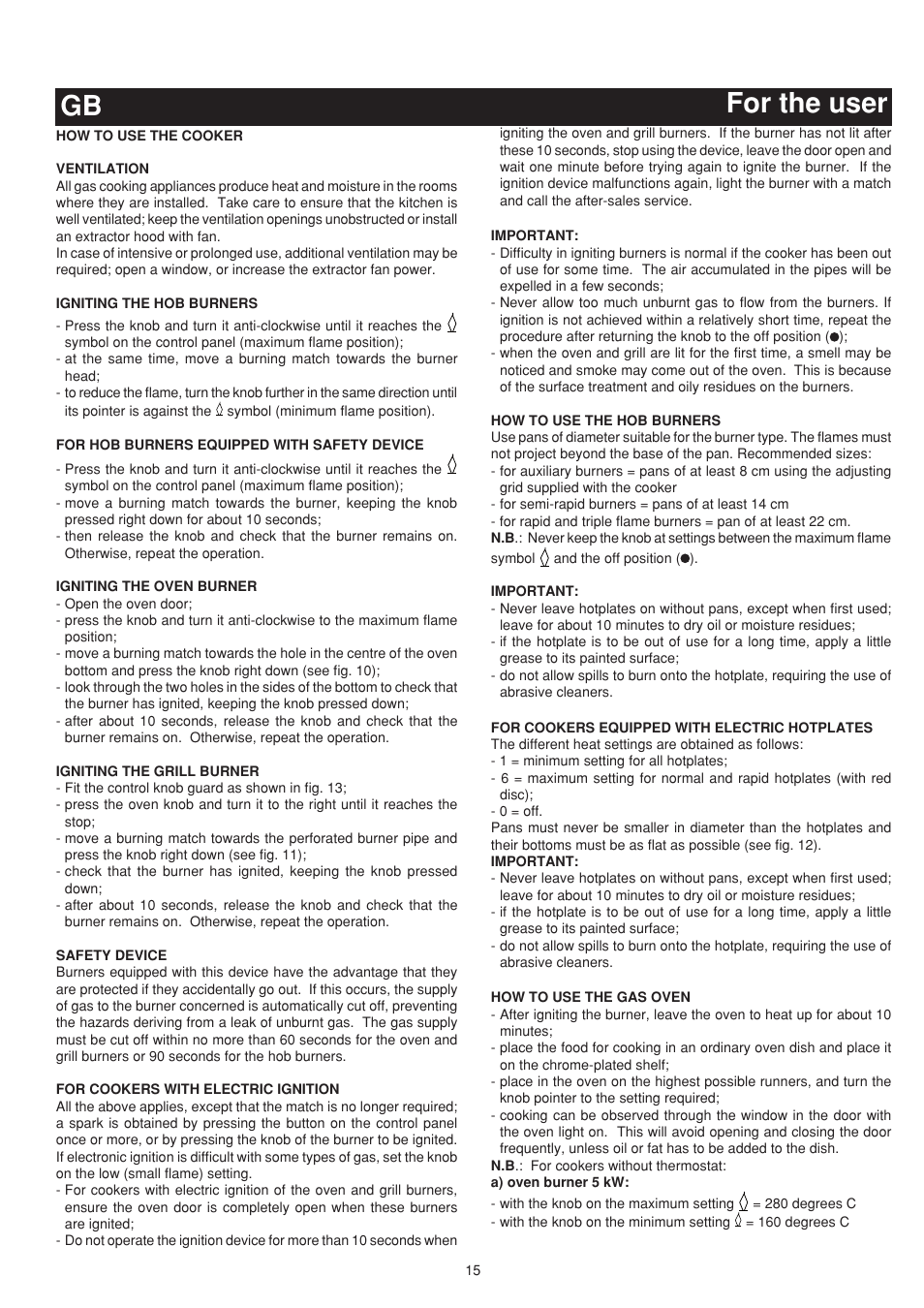 Gb for the user | Bompani BO683YD/N User Manual | Page 15 / 60