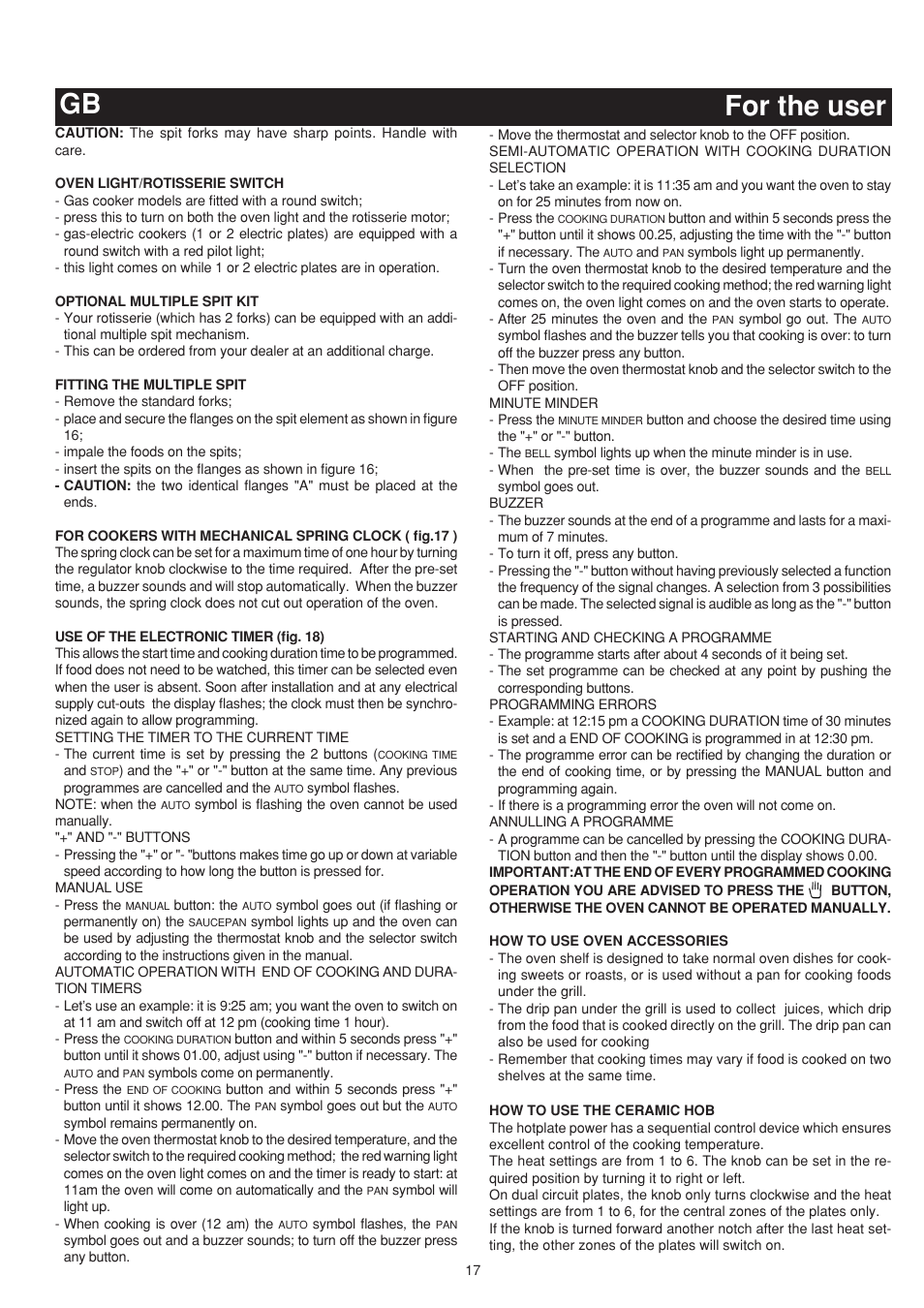 For the user gb | Bompani BO683YD/N User Manual | Page 17 / 60