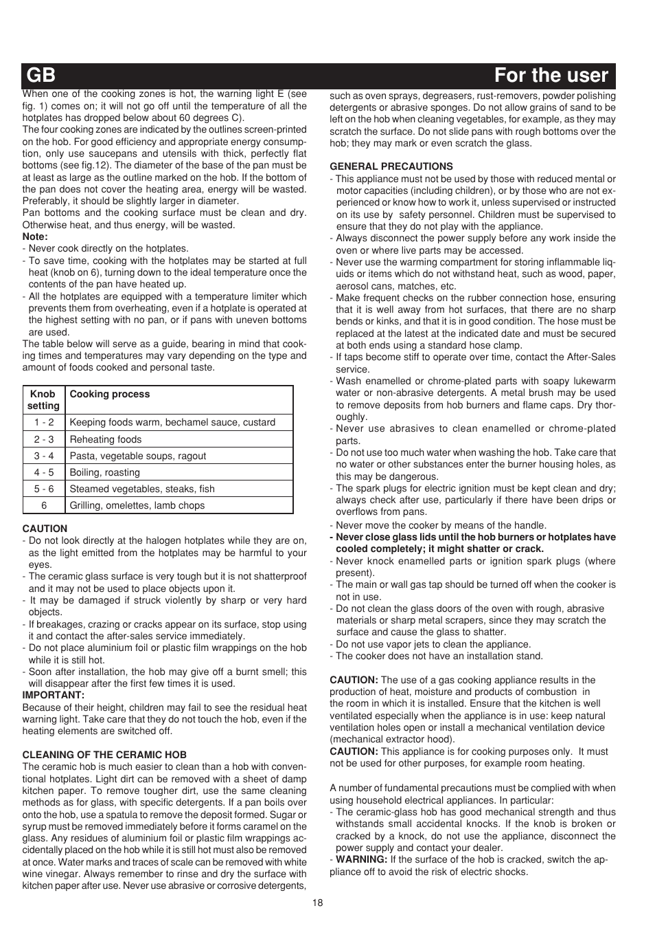 For the user gb | Bompani BO683YD/N User Manual | Page 18 / 60