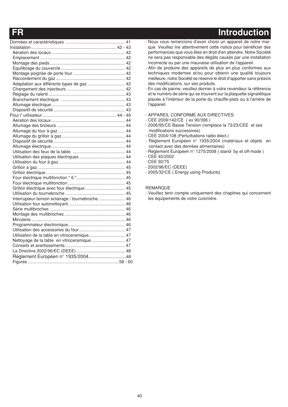 Index introduction fr | Bompani BO683YD/N User Manual | Page 40 / 60