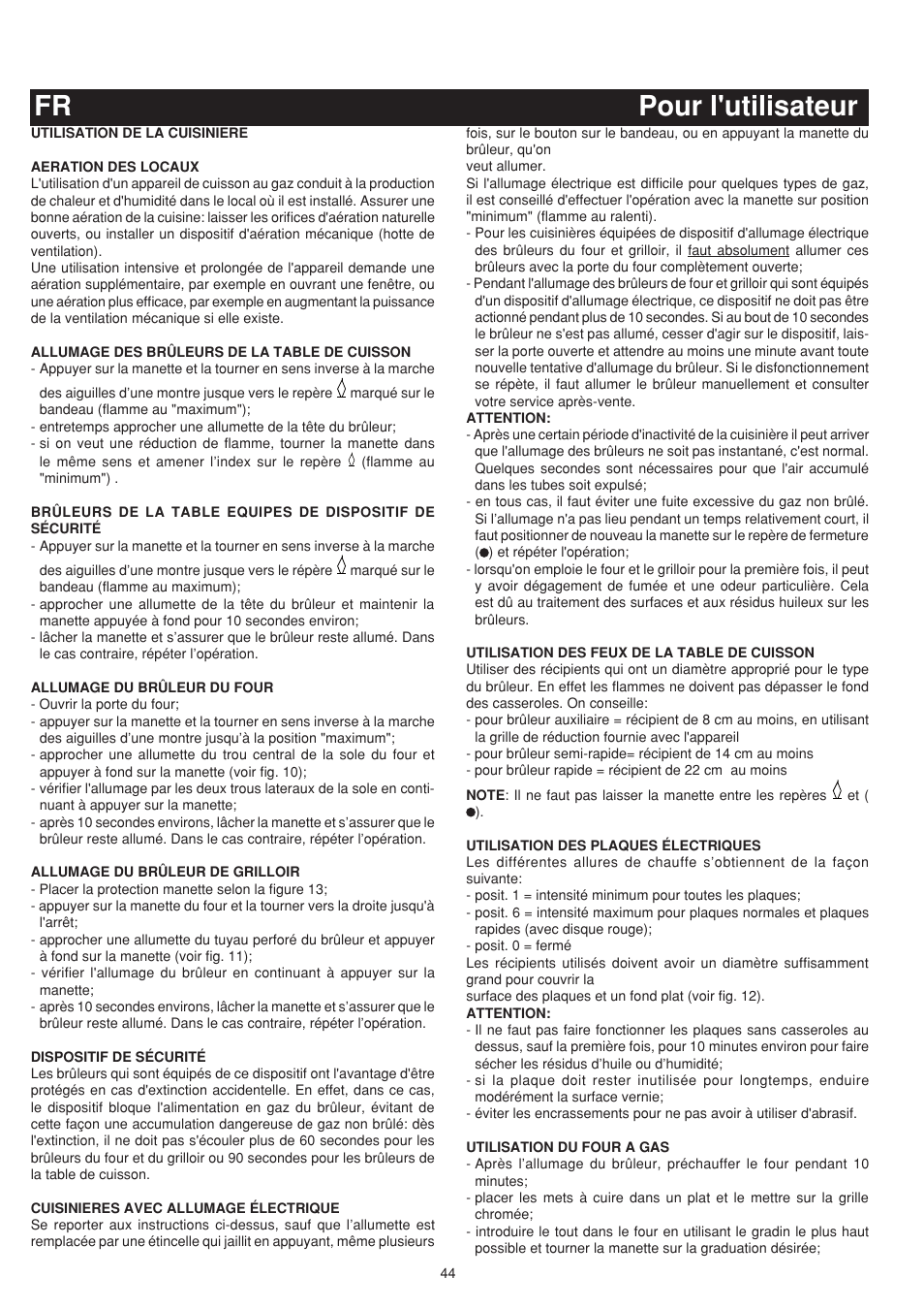 Fr pour l'utilisateur | Bompani BO683YD/N User Manual | Page 44 / 60