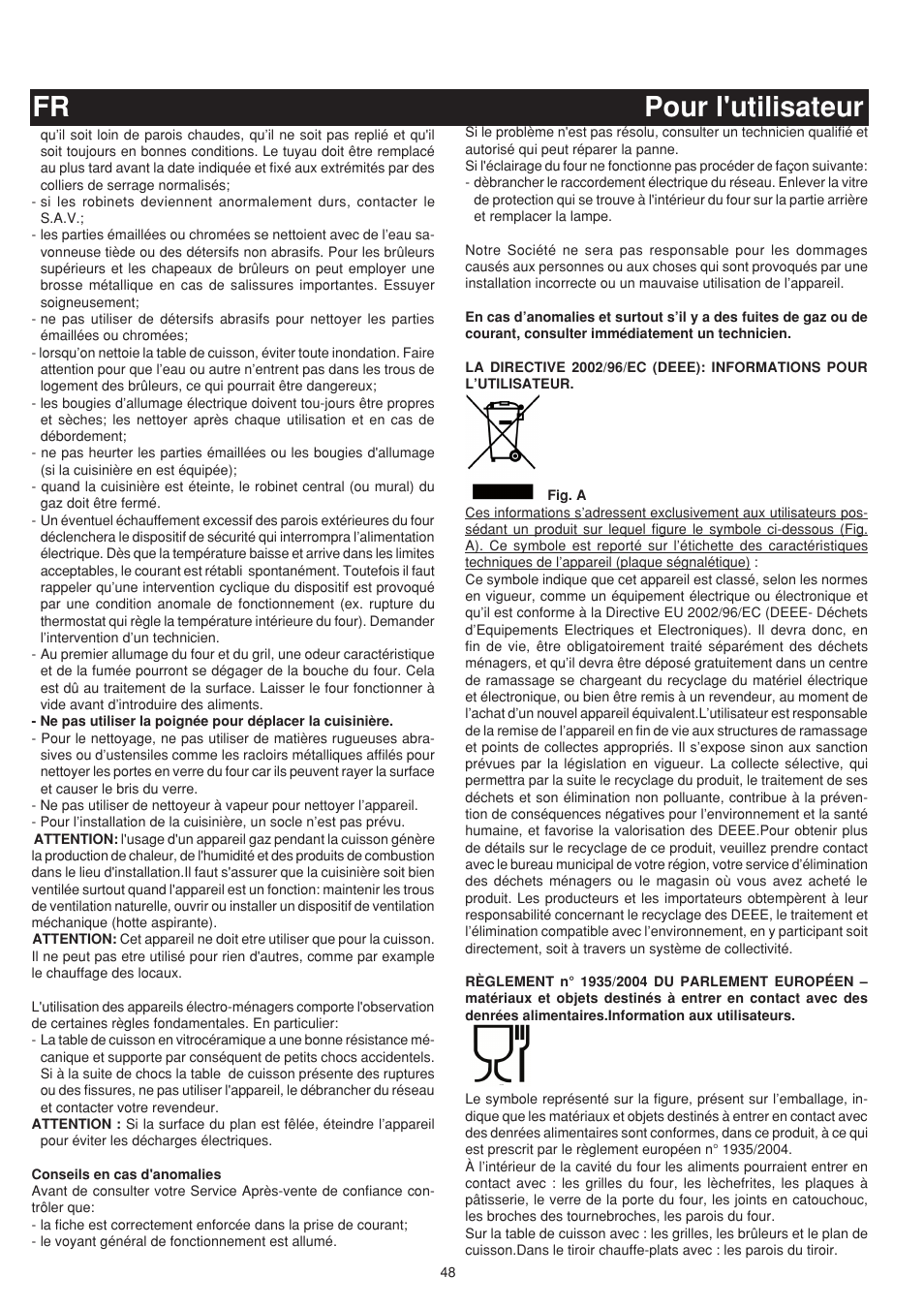 Fr pour l'utilisateur | Bompani BO683YD/N User Manual | Page 48 / 60