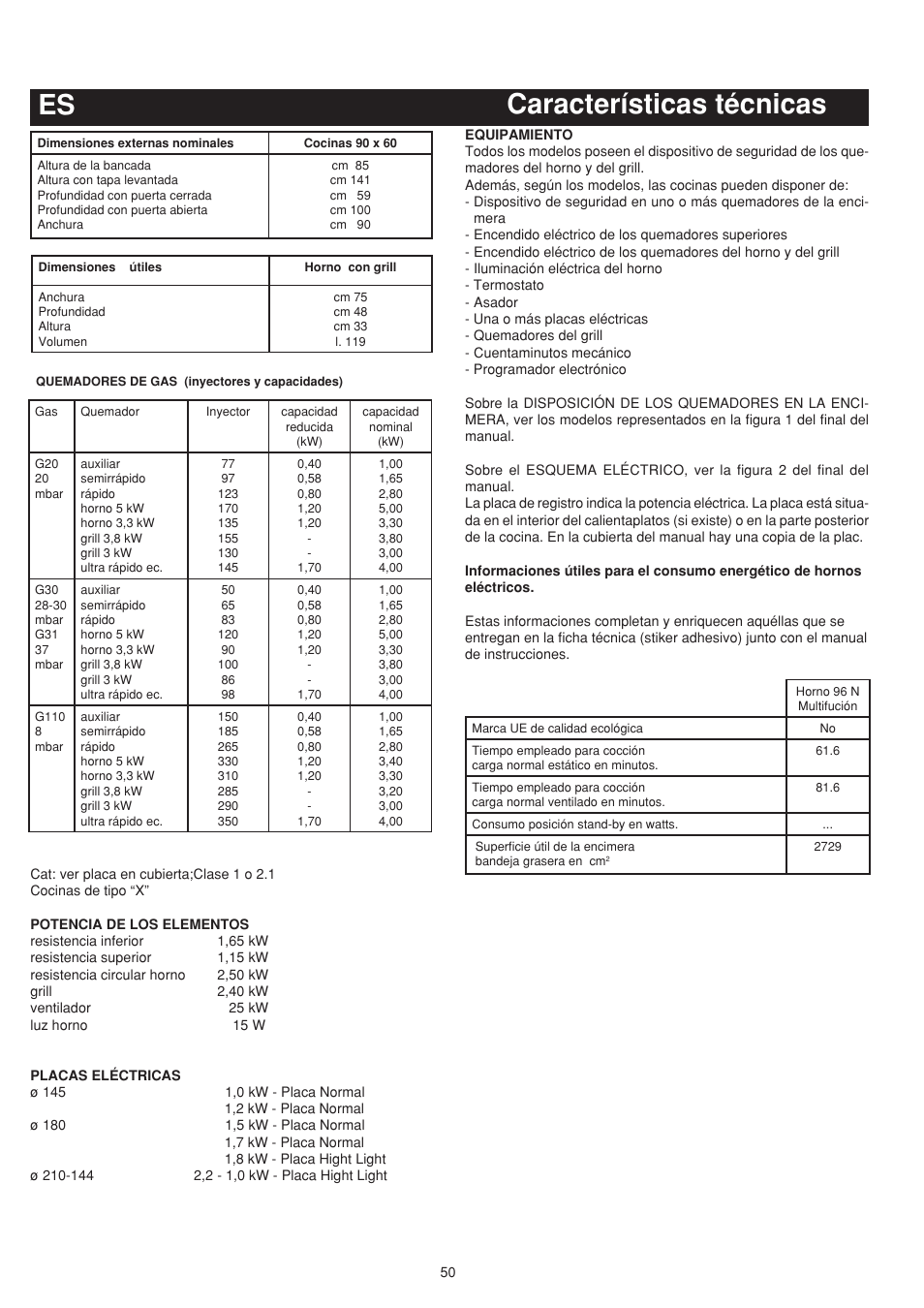Es características técnicas | Bompani BO683YD/N User Manual | Page 50 / 60