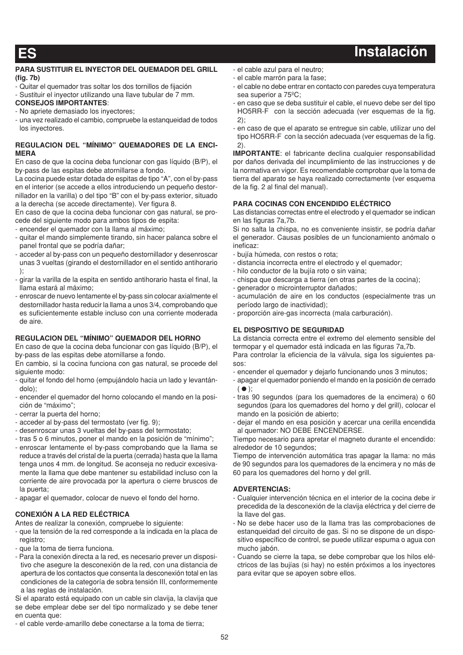 Instalación es | Bompani BO683YD/N User Manual | Page 52 / 60
